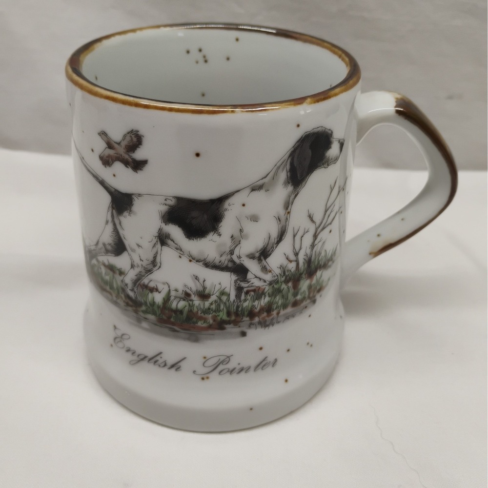 Vintage English Pointer Coffee Mug / Tea Cup MCM Hunting Dog White Brown
